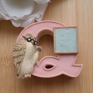 Disney Pink Letter Q Owl Figurine Accent with Chalkboard